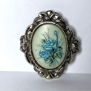 vintage hand painted Ceramic Or Porcelain Pin Brooch